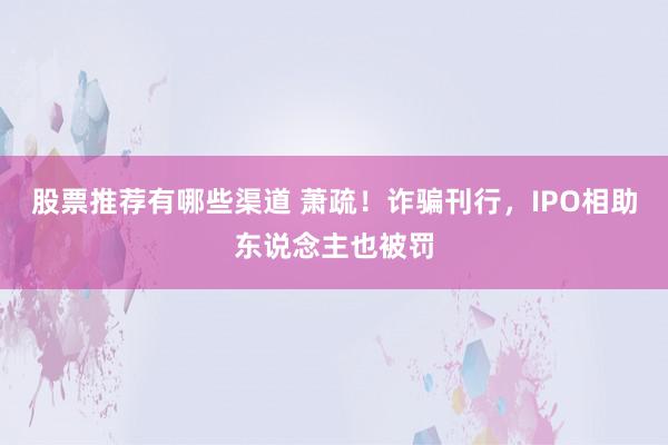 股票推荐有哪些渠道 萧疏！诈骗刊行，IPO相助东说念主也被罚