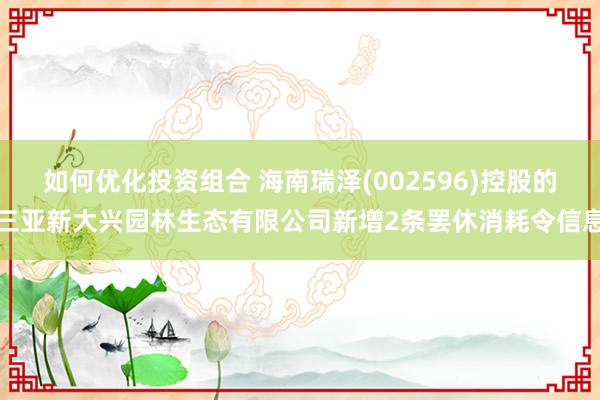 如何优化投资组合 海南瑞泽(002596)控股的三亚新大兴园林生态有限公司新增2条罢休消耗令信息