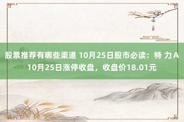 股票推荐有哪些渠道 10月25日股市必读：特 力Ａ10月25日涨停收盘，收盘价18.01元