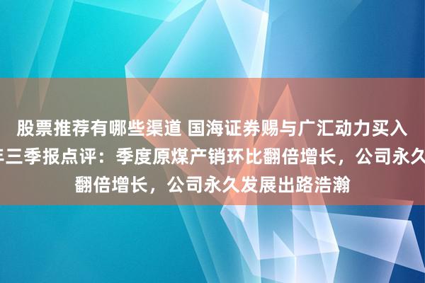 股票推荐有哪些渠道 国海证券赐与广汇动力买入评级，2024年三季报点评：季度原煤产销环比翻倍增长，公司永久发展出路浩瀚