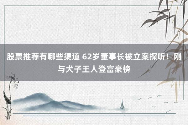 股票推荐有哪些渠道 62岁董事长被立案探听！刚与犬子王人登富豪榜