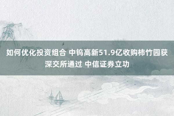 如何优化投资组合 中钨高新51.9亿收购柿竹园获深交所通过 中信证券立功