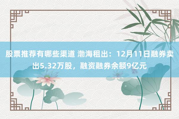 股票推荐有哪些渠道 渤海租出：12月11日融券卖出5.32万股，融资融券余额9亿元