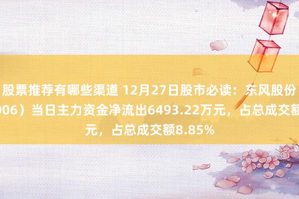 股票推荐有哪些渠道 12月27日股市必读：东风股份（600006）当日主力资金净流出6493.22万元，占总成交额8.85%