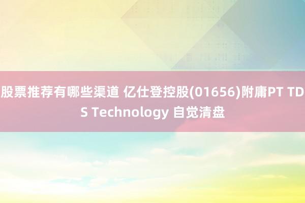 股票推荐有哪些渠道 亿仕登控股(01656)附庸PT TDS Technology 自觉清盘