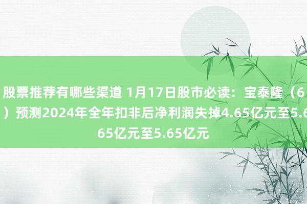 股票推荐有哪些渠道 1月17日股市必读：宝泰隆（601011）预测2024年全年扣非后净利润失掉4.65亿元至5.65亿元