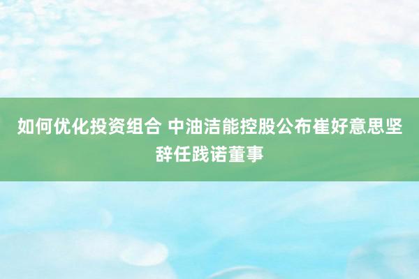 如何优化投资组合 中油洁能控股公布崔好意思坚辞任践诺董事