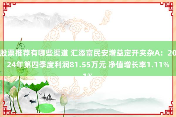 股票推荐有哪些渠道 汇添富民安增益定开夹杂A：2024年第四季度利润81.55万元 净值增长率1.11%