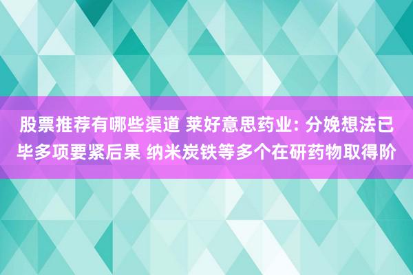 股票推荐有哪些渠道 莱好意思药业: 分娩想法已毕多项要紧后果 纳米炭铁等多个在研药物取得阶