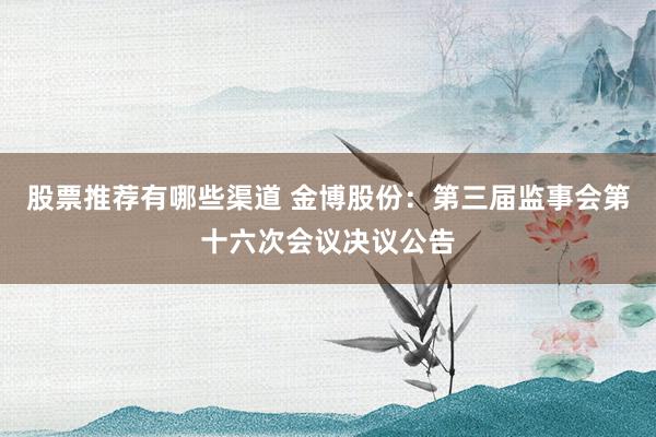 股票推荐有哪些渠道 金博股份：第三届监事会第十六次会议决议公告