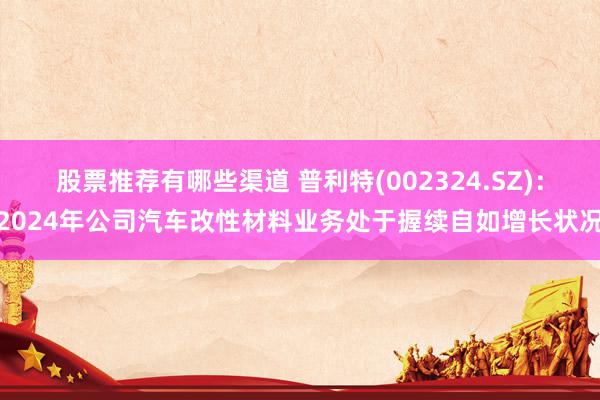 股票推荐有哪些渠道 普利特(002324.SZ)：2024年公司汽车改性材料业务处于握续自如增长状况