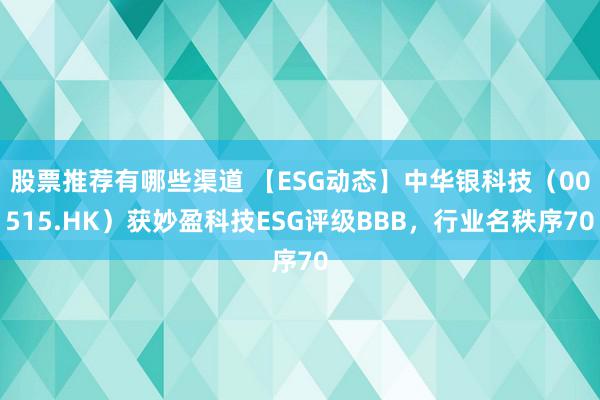 股票推荐有哪些渠道 【ESG动态】中华银科技（00515.HK）获妙盈科技ESG评级BBB，行业名秩序70